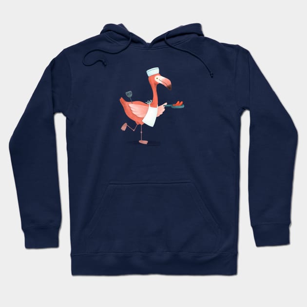 Flamingo frying sausages Hoodie by julianamotzko